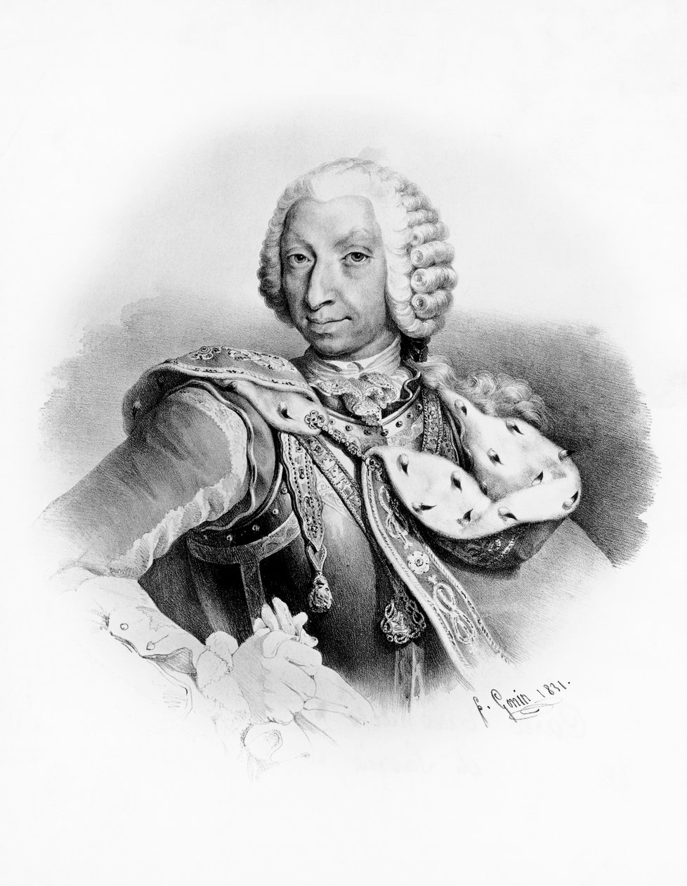 Portrait of Charles Emmanuel III of Savoy (1701-1773), King of Sardinia from 1730, engraving after drawing by Francesco Gonin (1808-1889) بواسطة غير معروف غير معروف