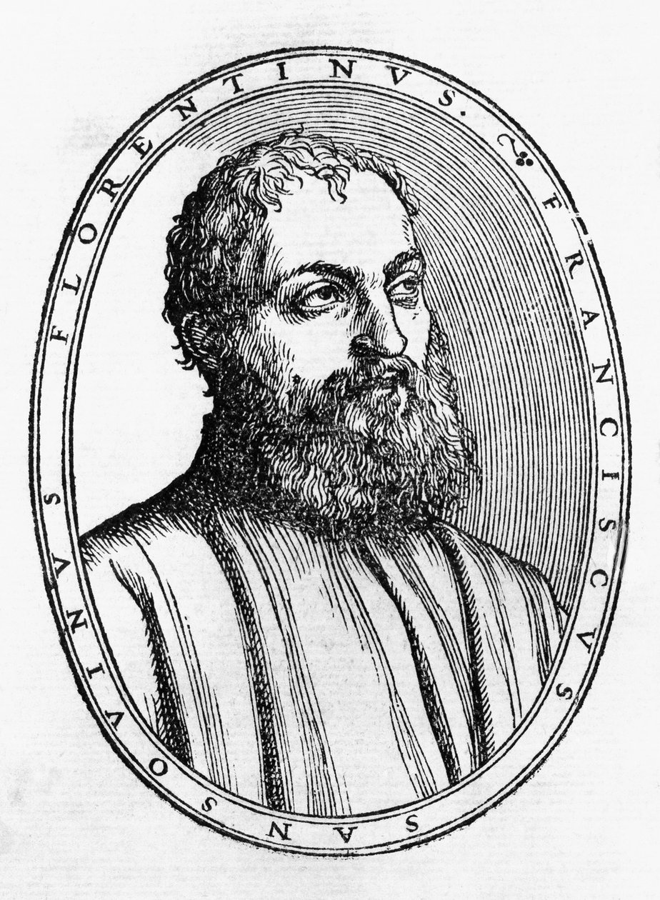 Portrait of Francesco Tatti da Sansovino (1521-1586), Italian man of letters, woodcut from Del secretario di Francesco Sansouino libri quattro, published by Francesco Rampazetto بواسطة غير معروف غير معروف