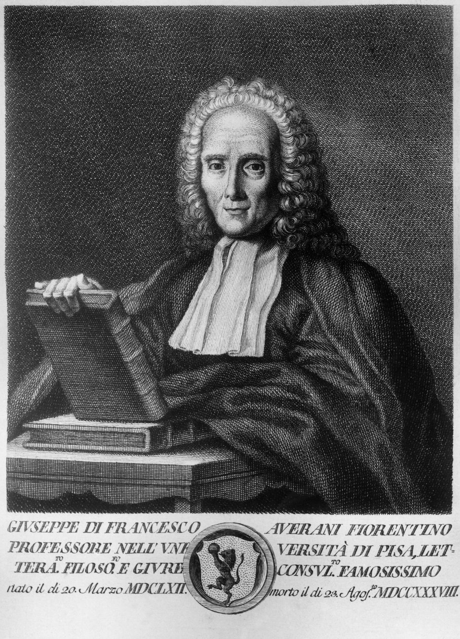 Portrait of Giuseppe Averani, known as Averanus (1662-1738), Italian jurist and naturalist, etching from Serie di ritratti d 
