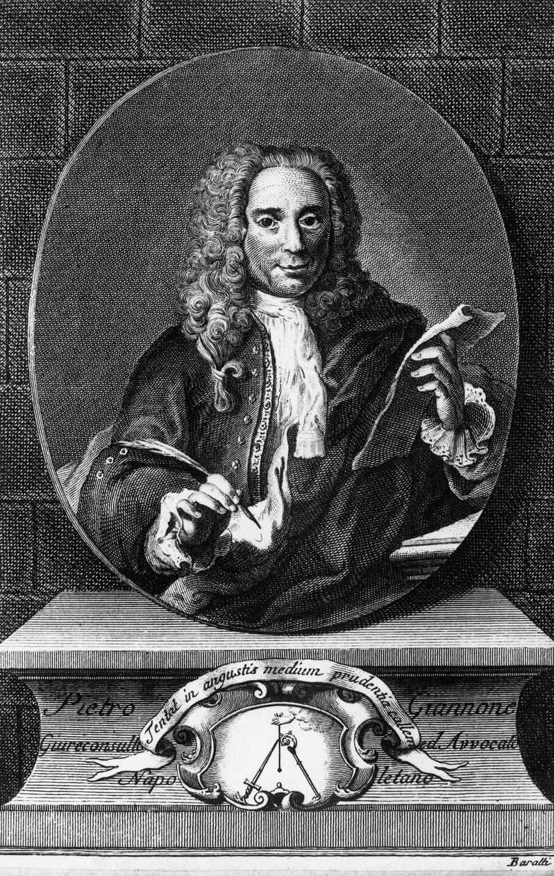 Portrait of Pietro Giannone (1676-1748), Italian philosopher, historian, and jurist, engraving by Antonio Baratti (1724-1787) from Istoria civile del Regno di Napoli by Pietro Giannone, published by Giambattista Pasquali بواسطة غير معروف غير معروف