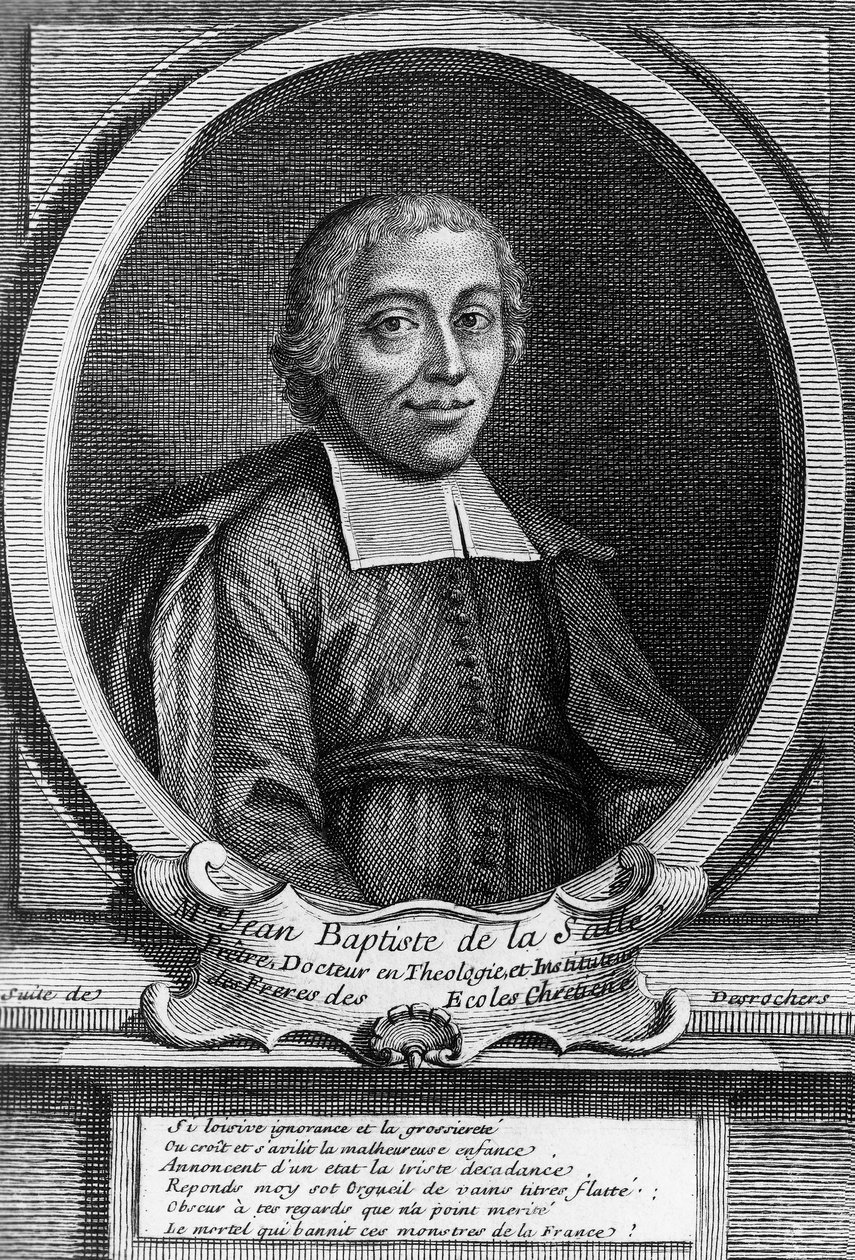 Portrait of Saint John Baptist de La Salle (1651-1719), French priest, educational reformer, and founder of Institute of Brothers of Christian Schools, engraving بواسطة غير معروف غير معروف