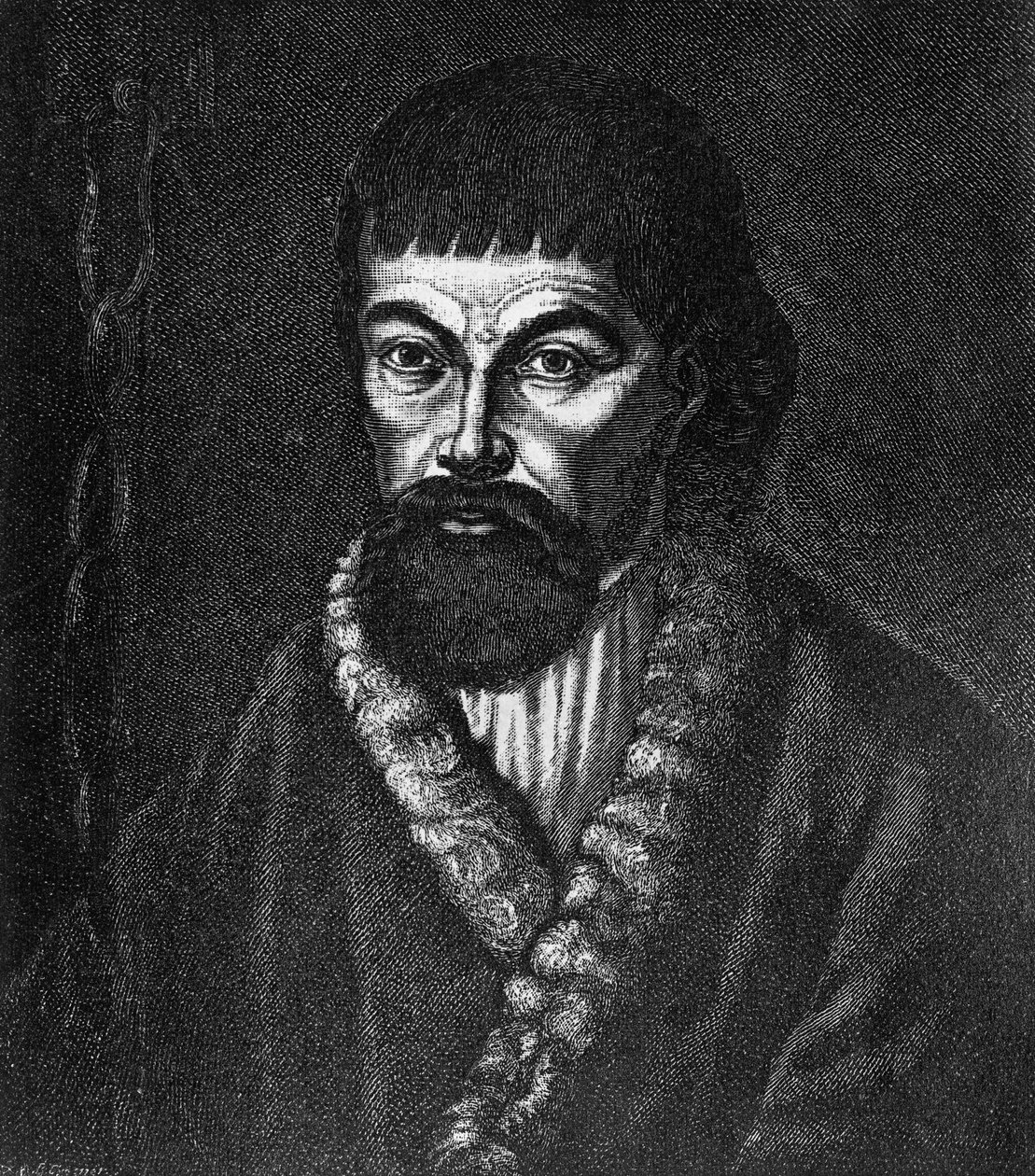 Portrait of Yemelyan Ivanovich Pugachov (ca 1742-1775), leader of major Cossack and peasant rebellion in Russia in 1773-1774, engraving after oil painting بواسطة غير معروف غير معروف