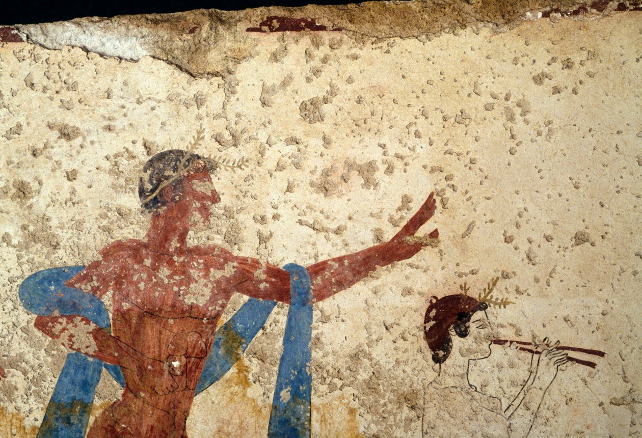 Procession with athlete, detail, fresco from Tomb of Diver, Paestum, Campania, Italy, Ancient Greek civilization, Magna Graecia, 3rd century BC (photo) بواسطة غير معروف غير معروف