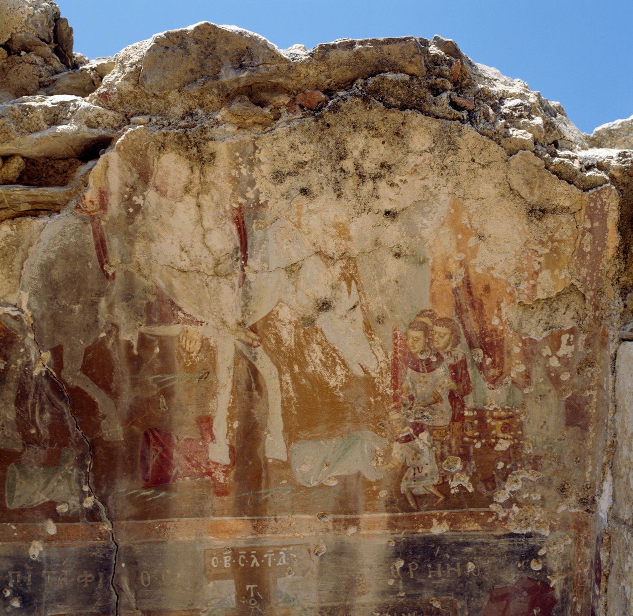 Remains of frescoes of Byzantine church in ruins in Preveli, Crete, Greece (photo) بواسطة غير معروف غير معروف