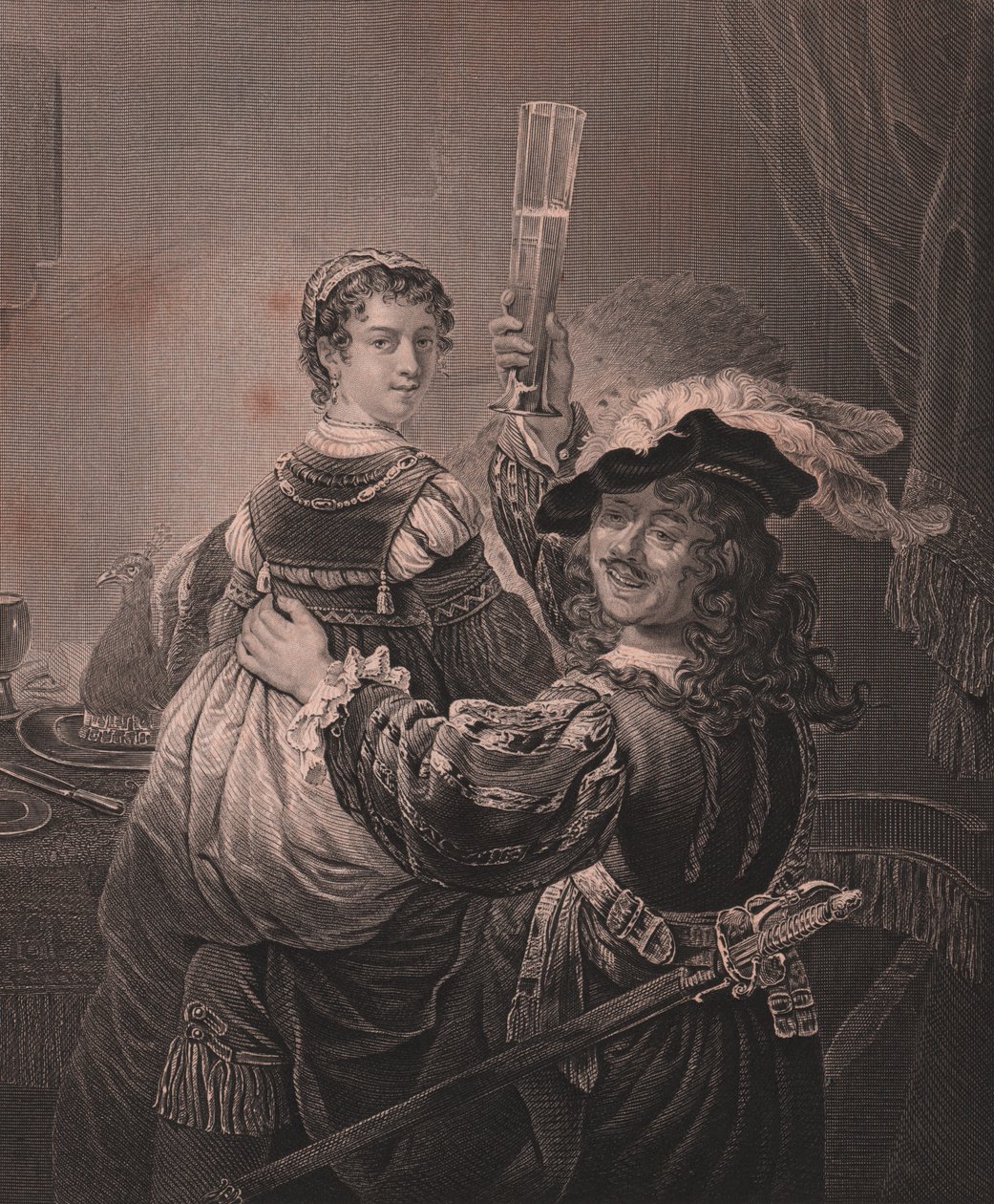 Rembrandt with his wife Saskia, engraving H Payne from painting by Rembrandt, from Payne