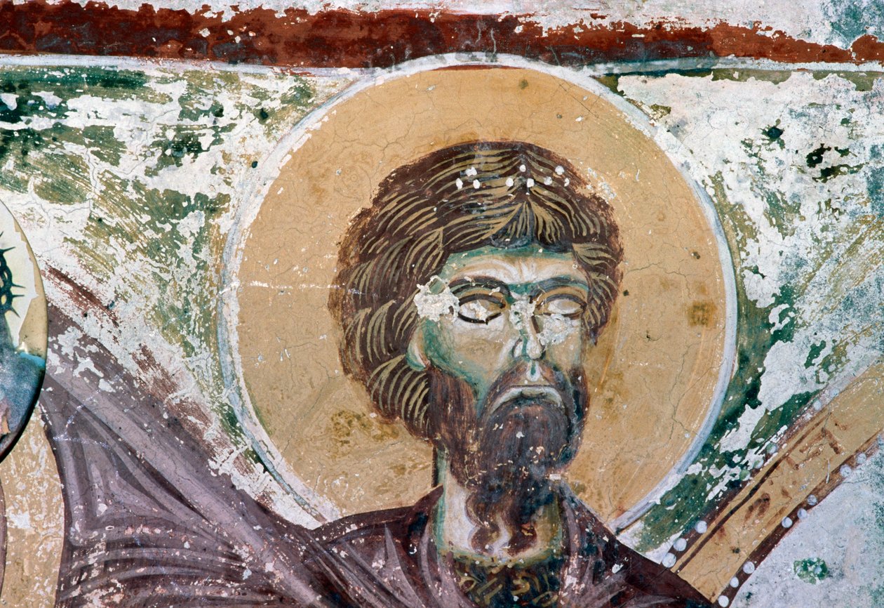 Saint, detail from fresco in the Church of Agios Georgios, Mourne, Crete, Greece (photo) بواسطة غير معروف غير معروف