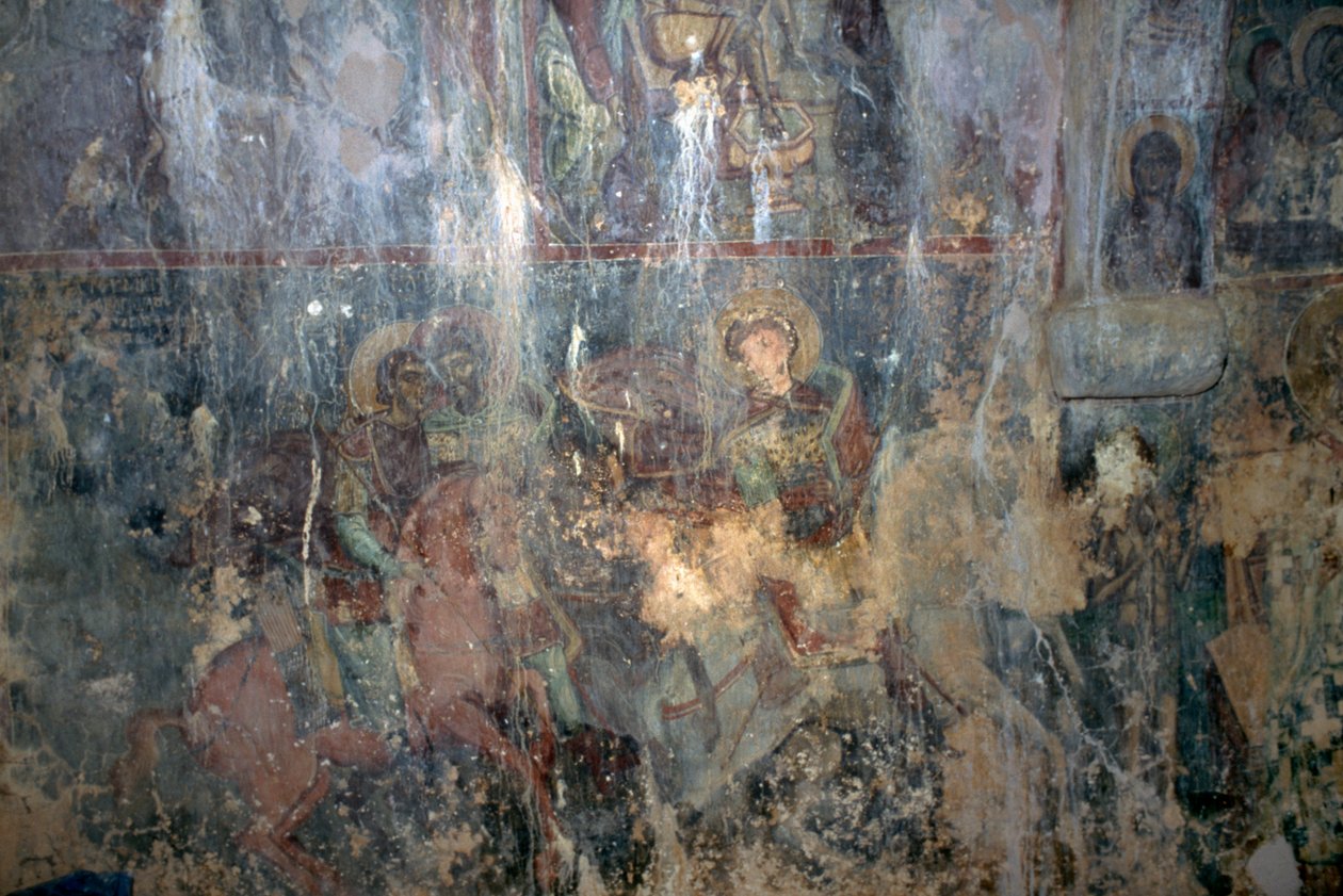 Saints on horseback, fresco in Byzantine church of Agios Athanasios, Kefali, Crete, Greece (photo) بواسطة غير معروف غير معروف