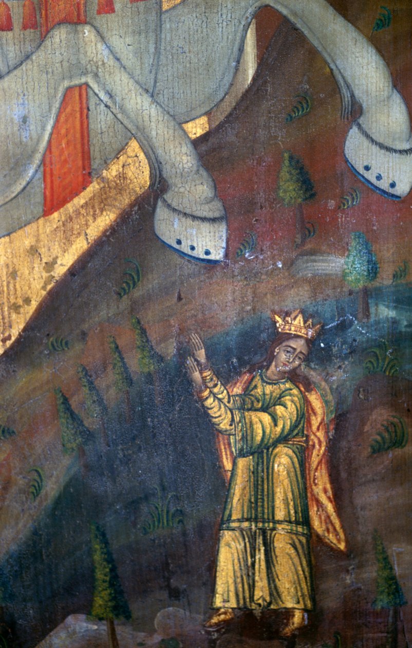 St George and Dragon, detail of wood panel in church of Agia Paraskevi, Anisaraki, Crete, Greece (photo) بواسطة غير معروف غير معروف