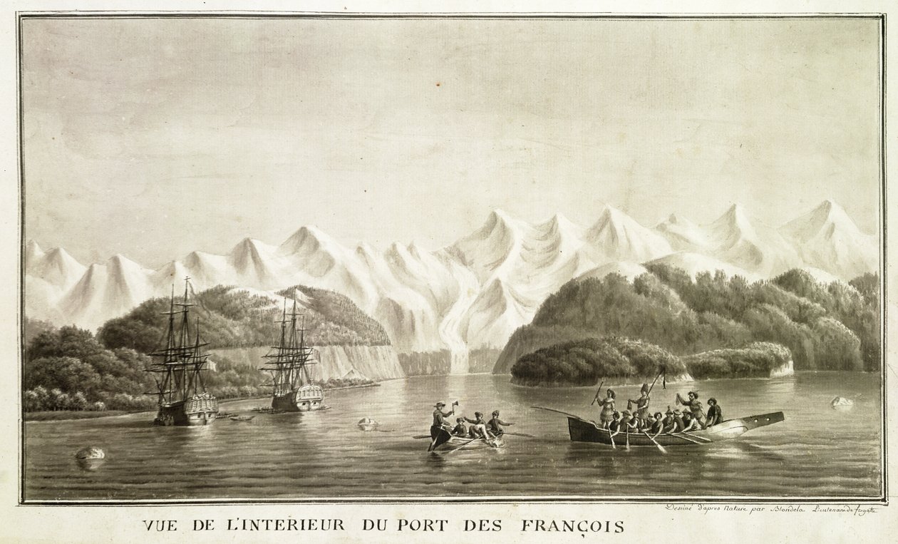 Le Port des Francais ، ألاسكا ، من "فوياج دي لا بيروز" ، يوليو 1786 (قلم جاف وحبر وغسل على ورق) (انظر أيضًا 169018) بواسطة الملازم بلونديلا