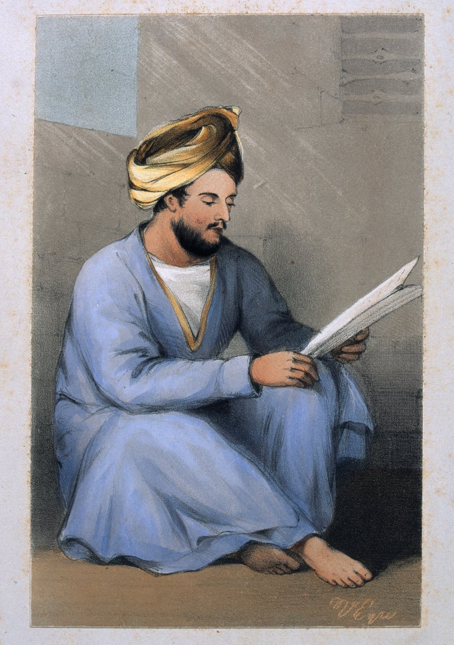 الكابتن جونستون ، خدمة شاه ، يجلس جالساً بالزي الأفغاني ، 1842 بواسطة الملازم فنسنت آير