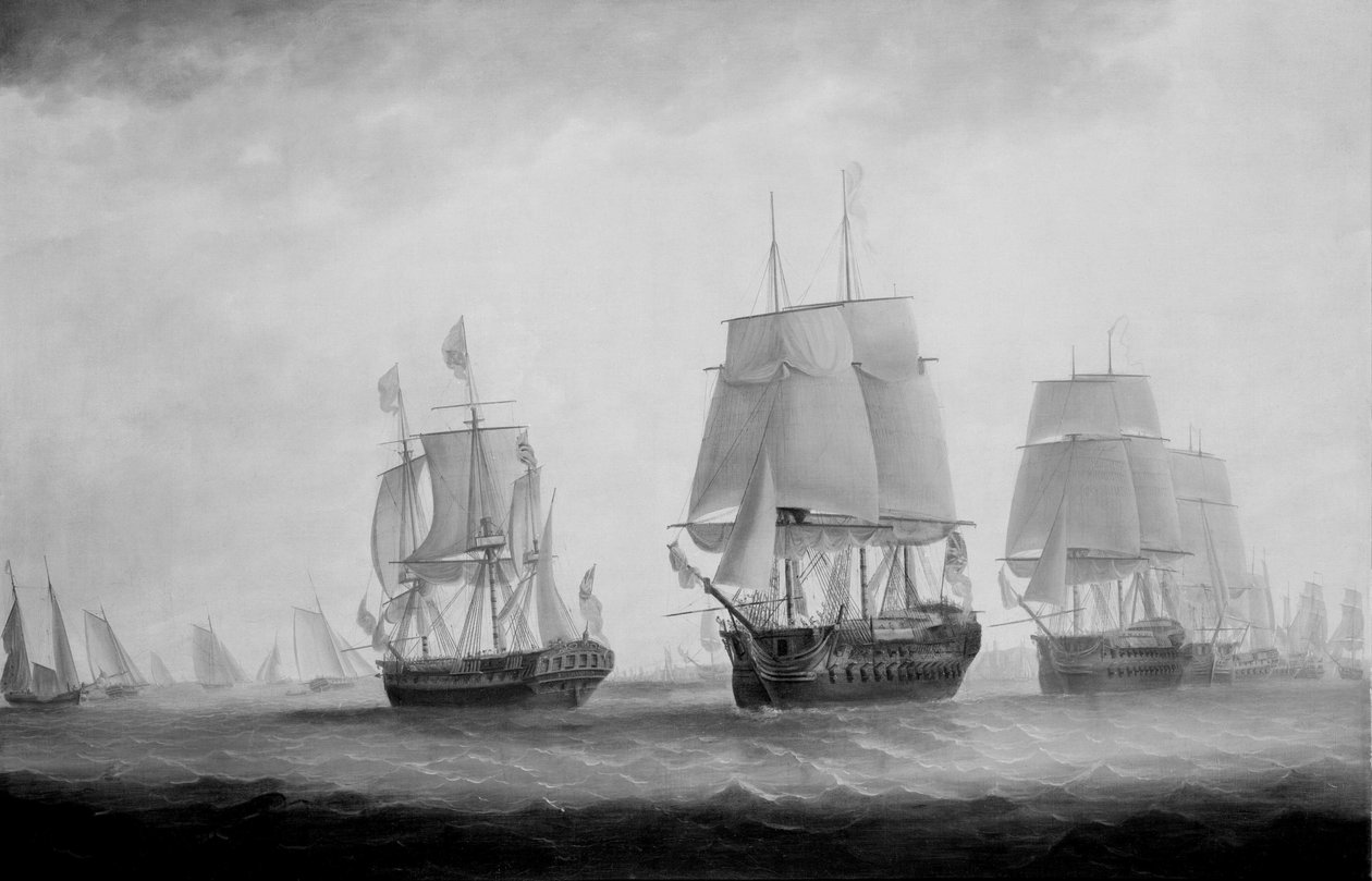 جورج الثالث في HMS Southampton يستعرض الأسطول قبالة بليموث ، 18 أغسطس 1789 بواسطة الملازم ويليام إليوت