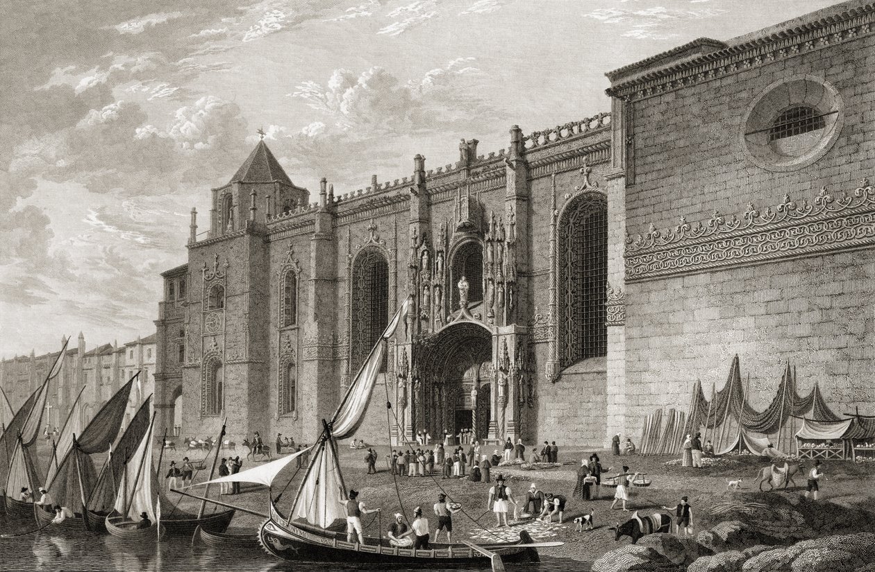 Mosteiro dos Jeronimos Belem ، لشبونة ، من "مناظر مختارة للمدن الرئيسية في أوروبا ، نقشها جيه إتش لو كيوكس ، نُشرت في لندن ، 1832 بواسطة المقدم باتي