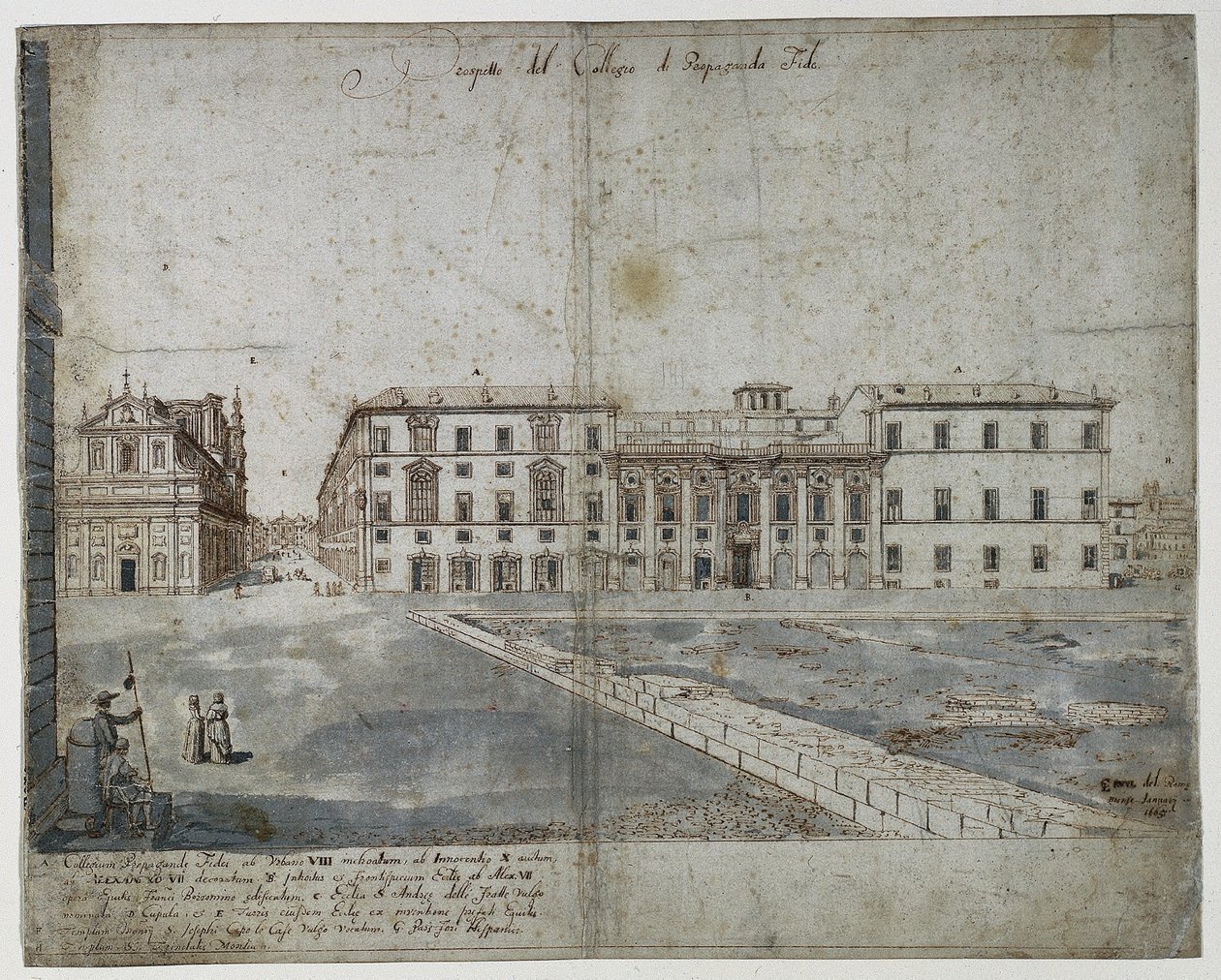 ثمانية عشر مشهدًا لروما: وجه Collegio di Propaganda Fide ، 1665. بواسطة ليفين كرويل