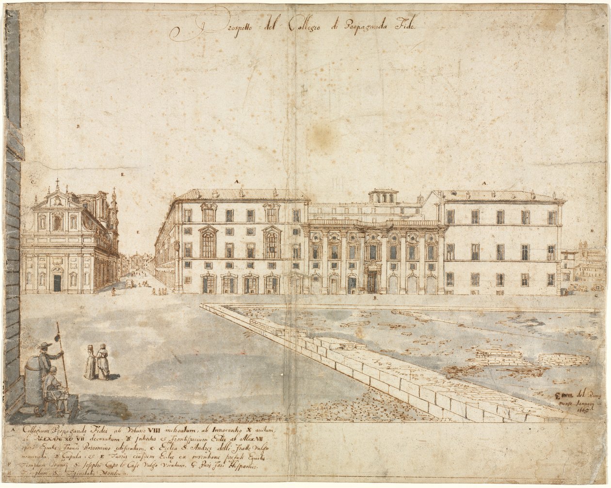 ثمانية عشر مشاهدة لروما: The Collegio di Propaganda Fide recto ، 1665. بواسطة ليفين كرويل