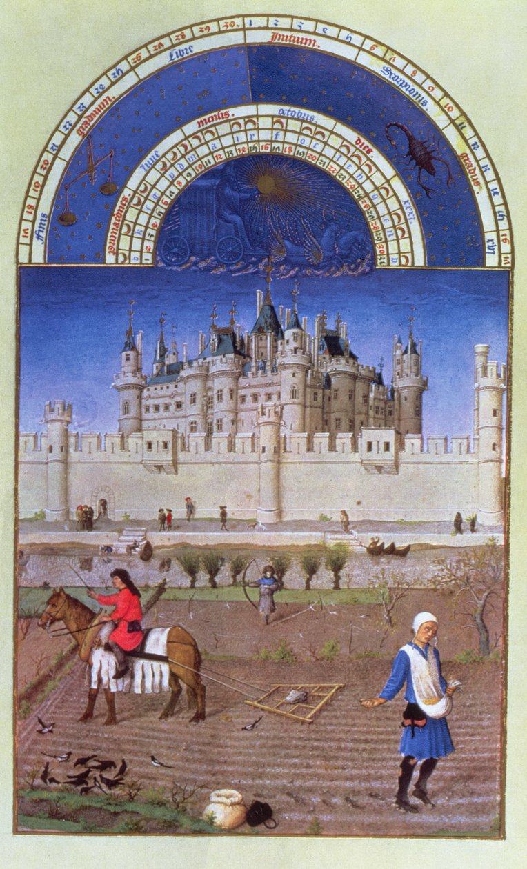 فاكس أكتوبر: زرع الإخوة ليمبورغ الحبوب الشتوية من "Tres Riches Heures du Duc de Berry" بواسطة ليمبورغ اخوان