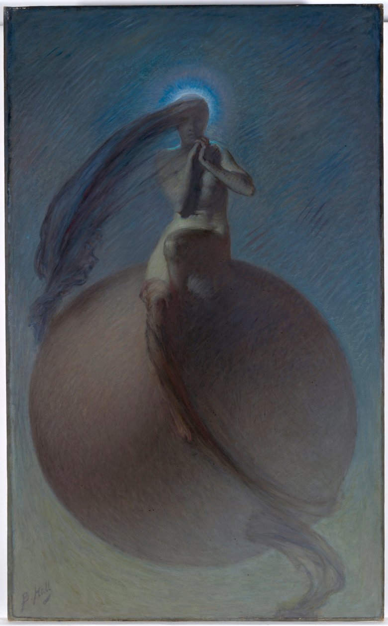 "La quete" (The Quest) تمثيل يشبه الحلم ، صورة ظلية أنثوية موضوعة على كرة - رسم ليندسي برنارد هول (1859-1935) حوالي 1905 - زيت على قماش قاتم 154x94.5 سم معرض أستراليا الوطني ، كانبرا بواسطة ليندسي برنارد هول