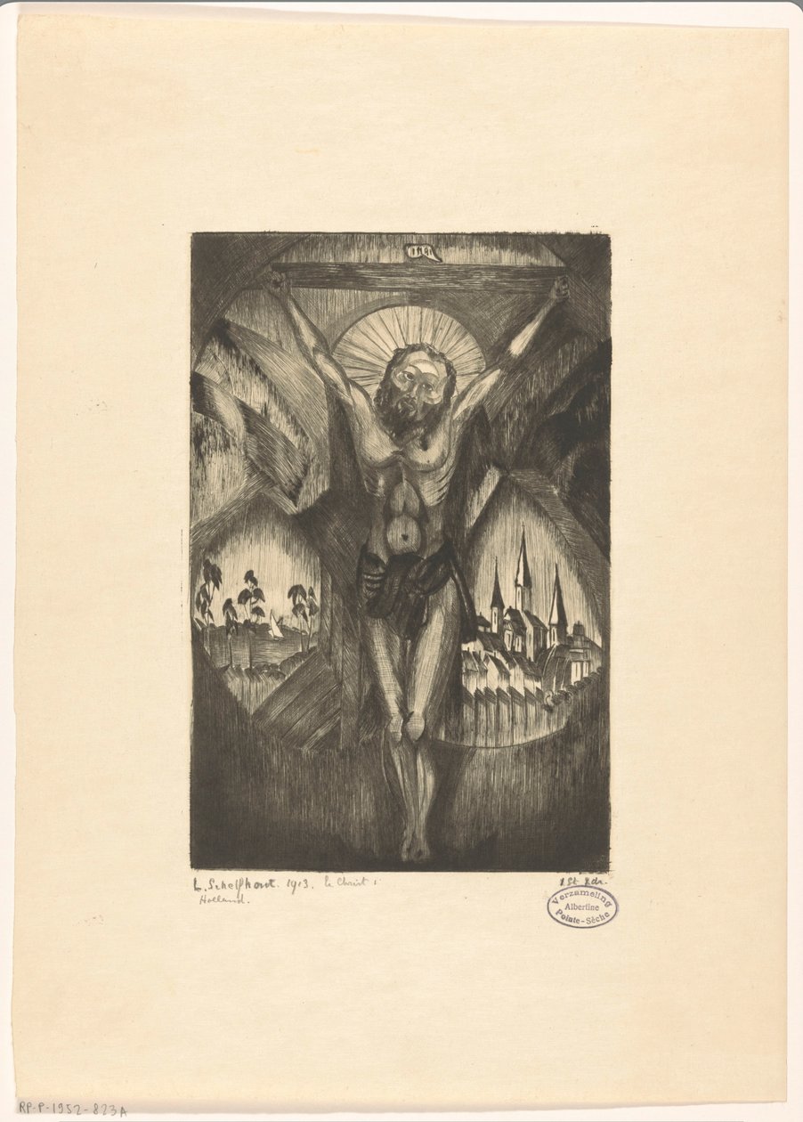 المسيح على الصليب Le Christ I (العنوان الأصلي على الكائن) بواسطة لوديويجك شلفهوت (توقيع الفنان)