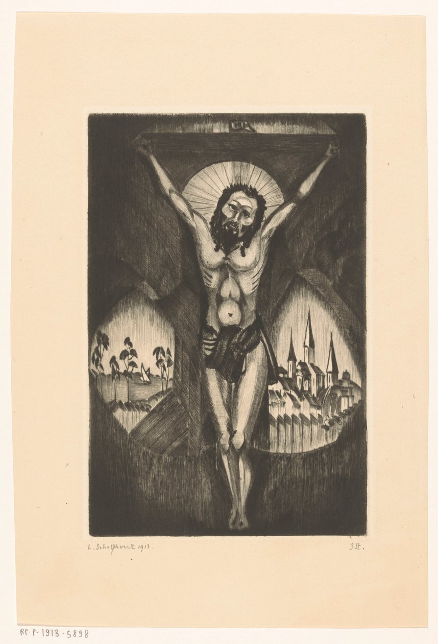 المسيح على الصليب Le Christ I (العنوان الأصلي على الكائن) بواسطة لوديويجك شلفهوت (توقيع الفنان)