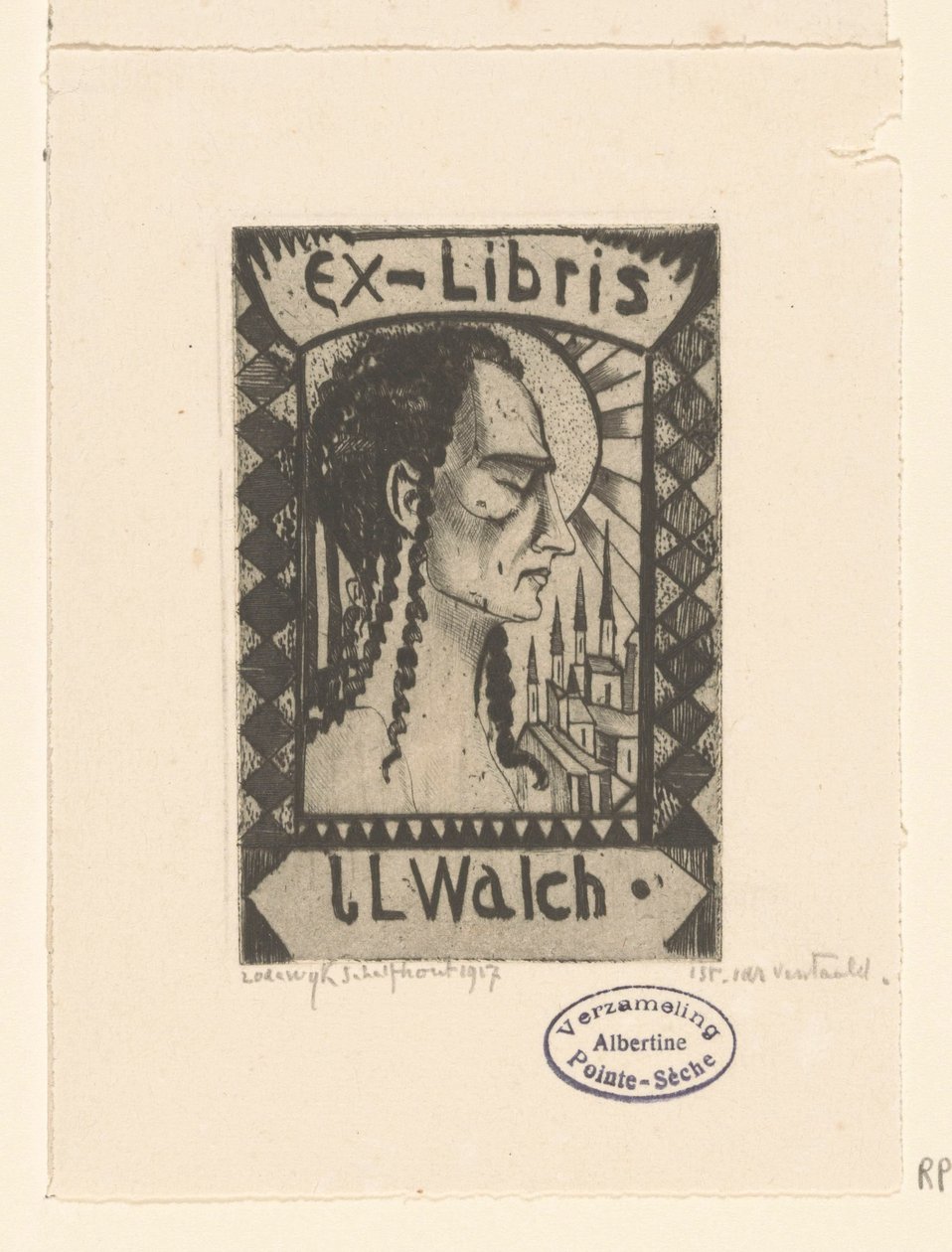 Ex-libris بواسطة جان والش بواسطة لوديويجك شلفهوت (توقيع الفنان)