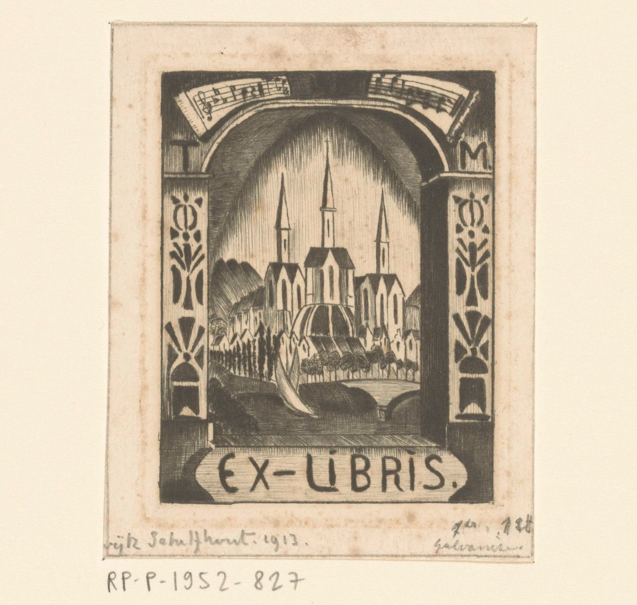 Ex libris بواسطة T. Mengelberg بواسطة لوديويجك شلفهوت (توقيع الفنان)