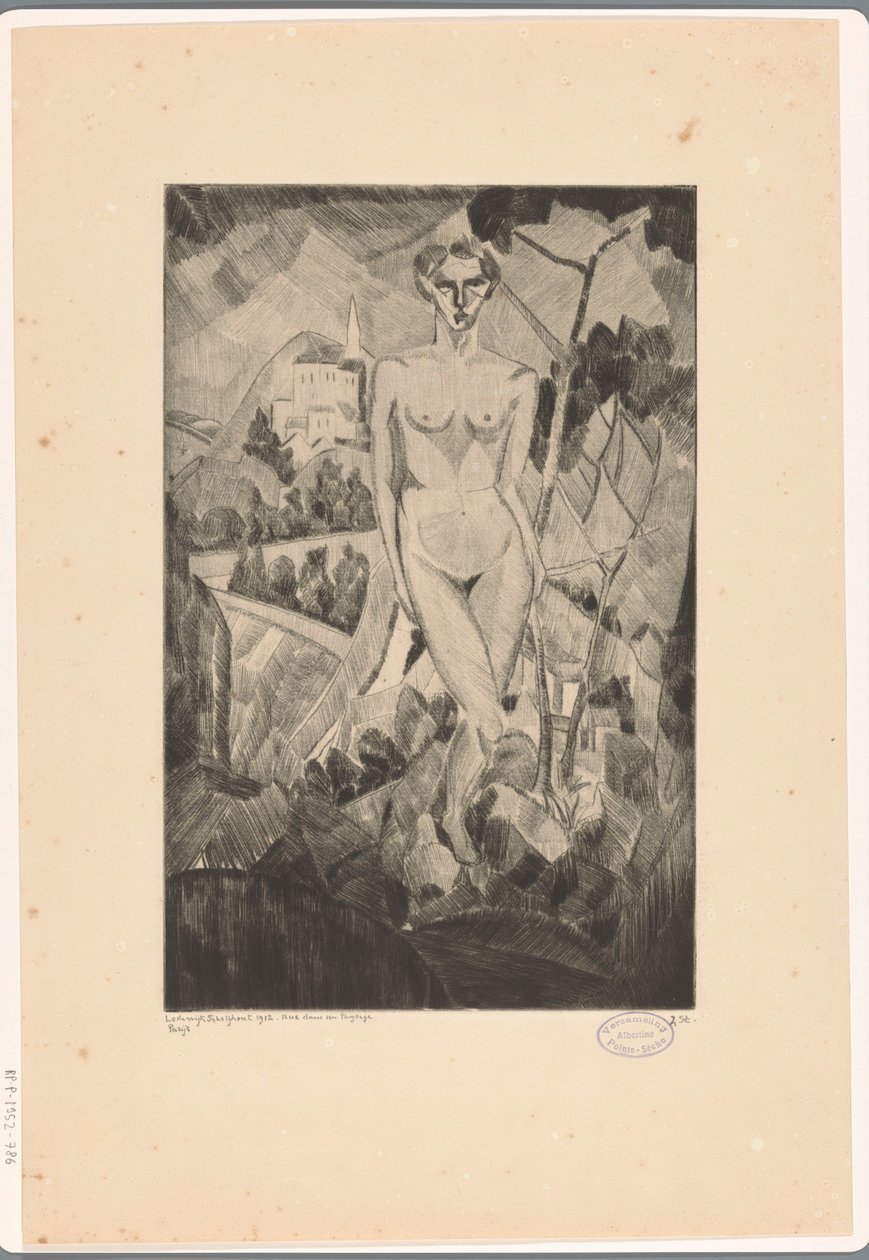 امرأة عارية في منظر طبيعي من التلال Nue dans un paysage (العنوان الأصلي على الكائن) بواسطة لوديويجك شلفهوت (توقيع الفنان)