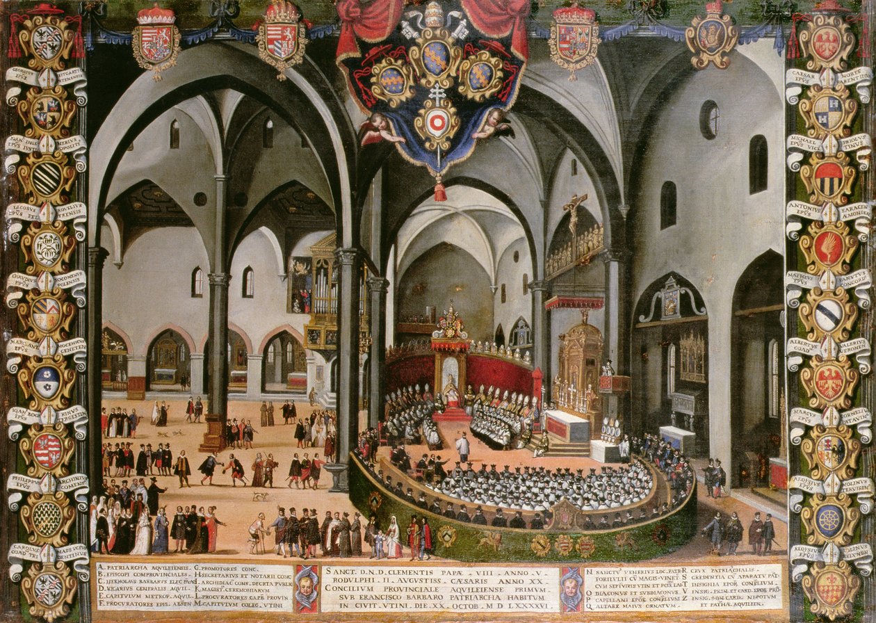 باب الجهاز الذي يصور مجلس أكويليا عام 1596 في أوديني بواسطة Lodovico Pozzerrato
