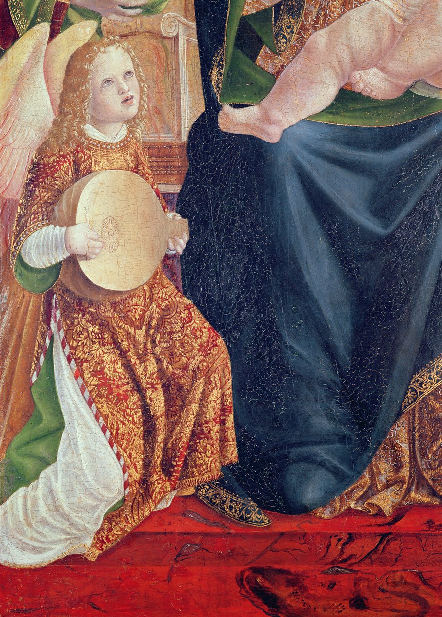 مادونا والطفل مع ملاك موسيقيين ، تفاصيل ملاك يلعب العود ، c.1490-1500 (درجة الحرارة على اللوحة) بواسطة مدرسة لومبارد
