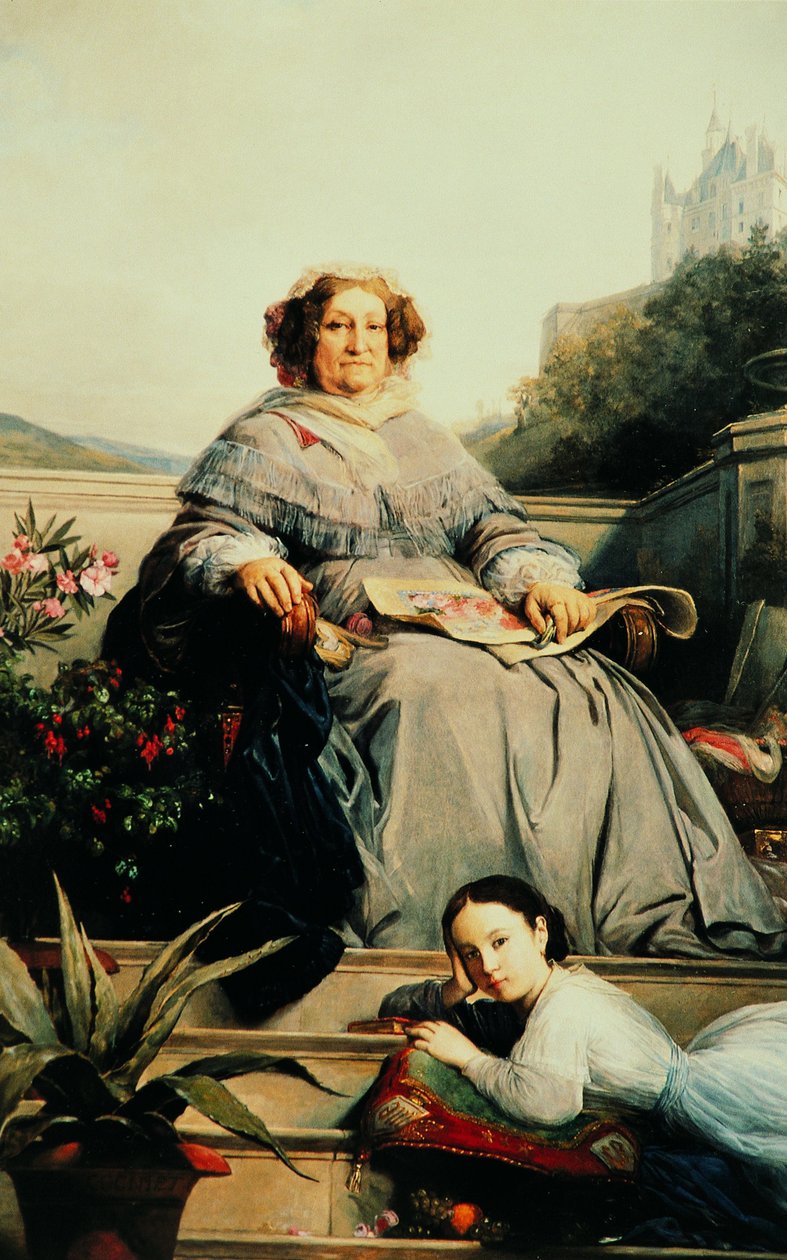 صورة مدام كليكوت ، ني بونساردين 1777-1866 مع ابنتها ، بين 1851 و 1860. بواسطة ليون كوجنيت