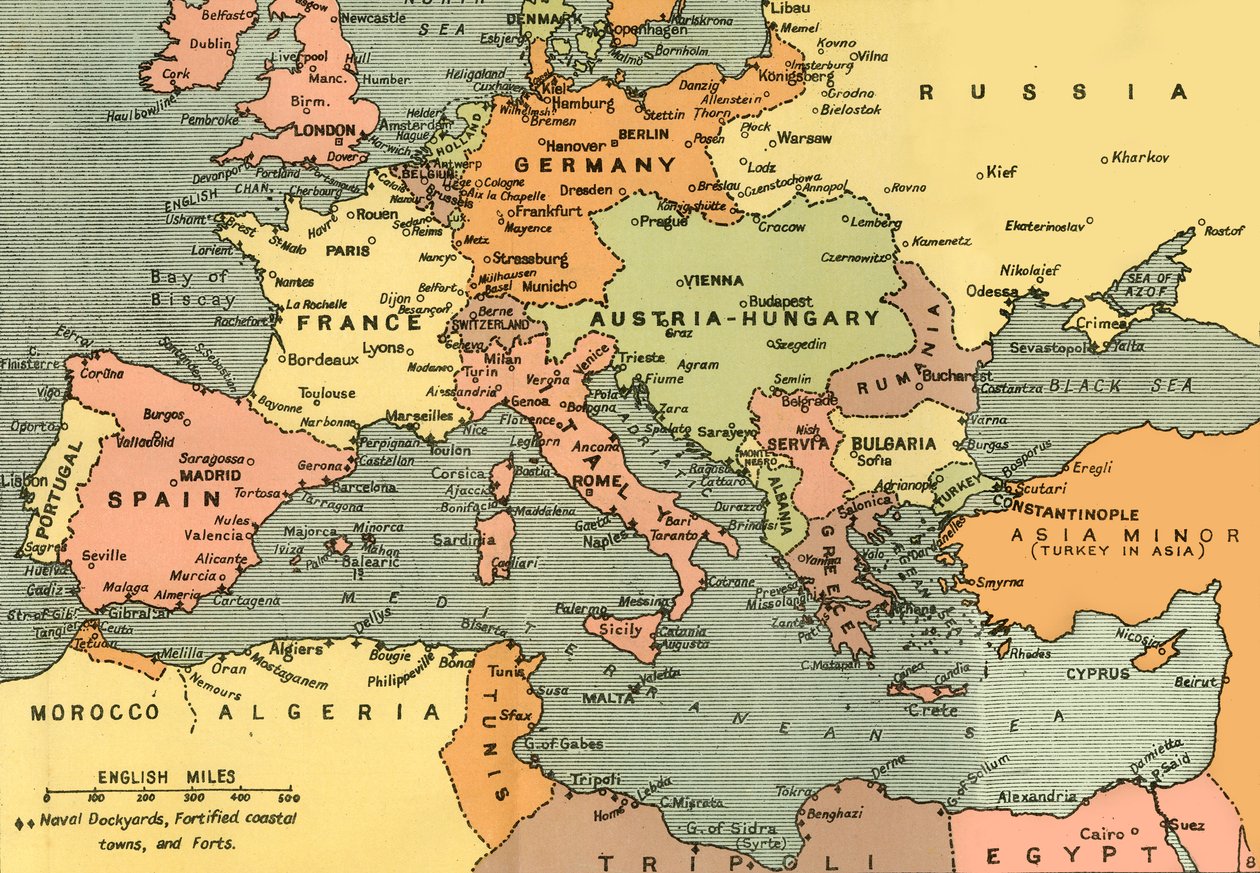 "أوروبا الوسطى والبحر الأبيض المتوسط" ، 1919. بواسطة معهد لندن الجغرافي
