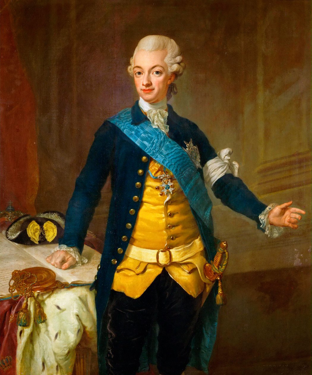 "صورة شخصية لملك السويد غوستاف الثالث (1771-1792)" (صورة غوستاف الثالث ملك السويد) لوحة لورنز الثاني باش (1733-1805) بواسطة لورينس الأصغر باش