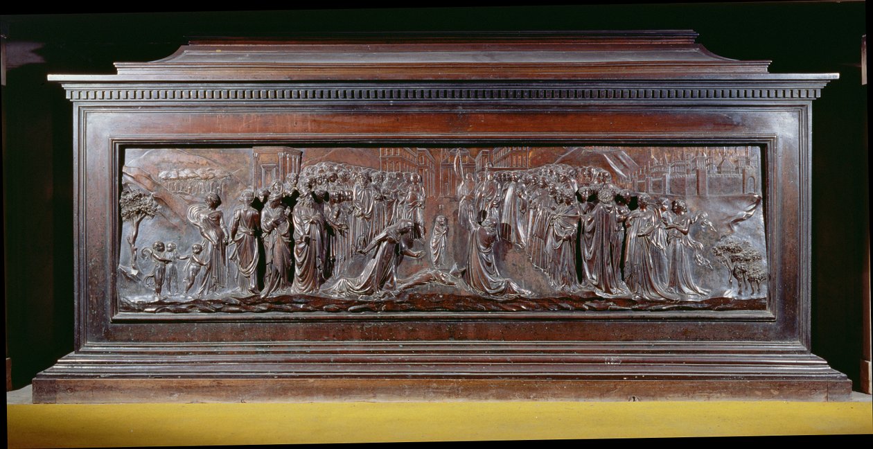 ضريح القديس زينوبيوس يظهر لوحة واحدة طويلة تصور معجزة صبي Strozzi. c.1432-42 (برونزية) بواسطة لورينزو غيبرتي