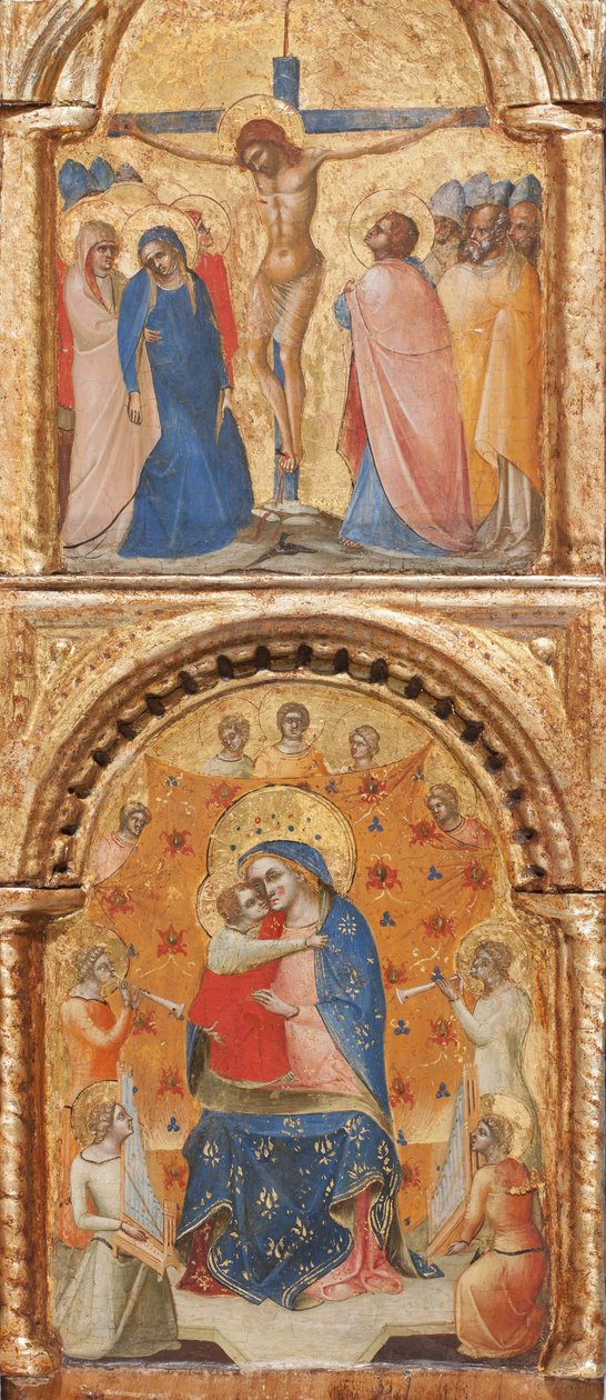 تفاصيل مادونا والطفل مع الملائكة ، والصلب ، واثني عشر رسولًا أو قديسين ، c.1360 (درجة الحرارة على اللوحة) بواسطة لورينزو فينيزيانو