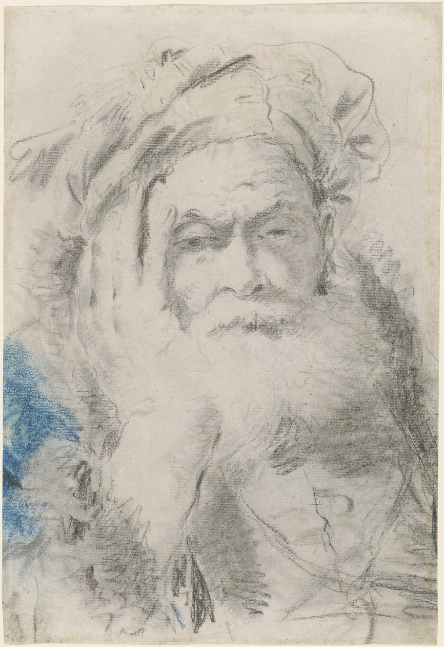 رجل عجوز ملتح يميل رأسه على يده بواسطة Lorenzo Baldissera Tiepolo