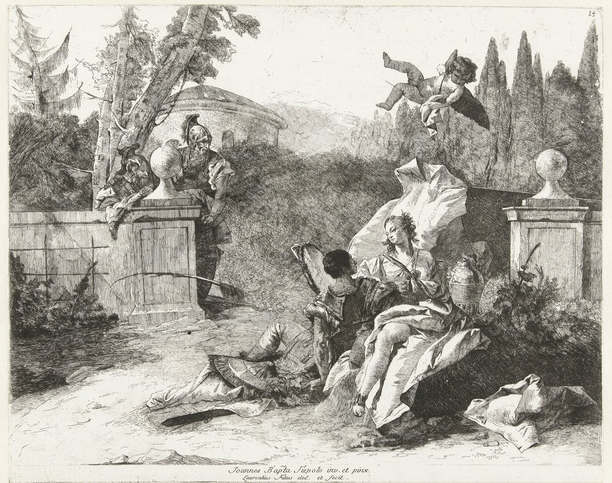 رينالدو وأرميدا يتجسس عليهما أوبالدو وكارلو بواسطة Lorenzo Baldissera Tiepolo