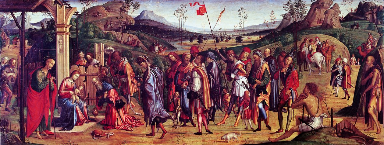 عبادة المجوس للورينزو كوستا (1460-1535)، زيت على قماش، 75x181 سم بواسطة لورنزو كوستا