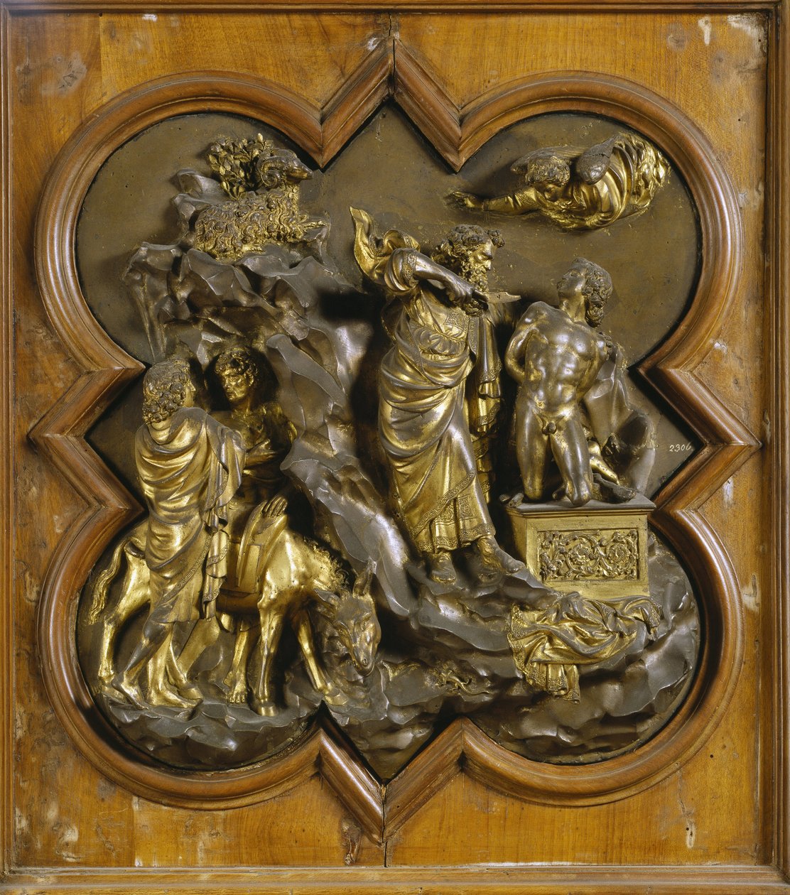 ذبيحة إسحاق. اللوحة الأصلية لـ Porte du Paradis (الباب الشرقي للمعمودية) ، بعد الترميم. برونزية ذهبية لورنزو غيبرتي (1378-1455) ، 1425-52. متحف ديل بارجيلو ، فلورنسا. © رافائيل / ليماج 854 بواسطة لورينزو غيبرتي