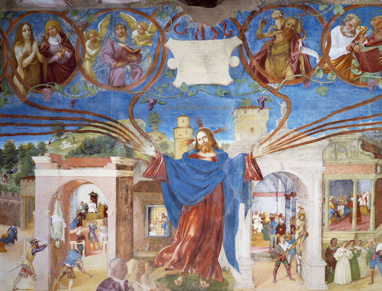 Jesus Christ, detail of the Martyrdom of Saint Barbara, from the Stories of Saint Barbara بواسطة لورينزو لوتو