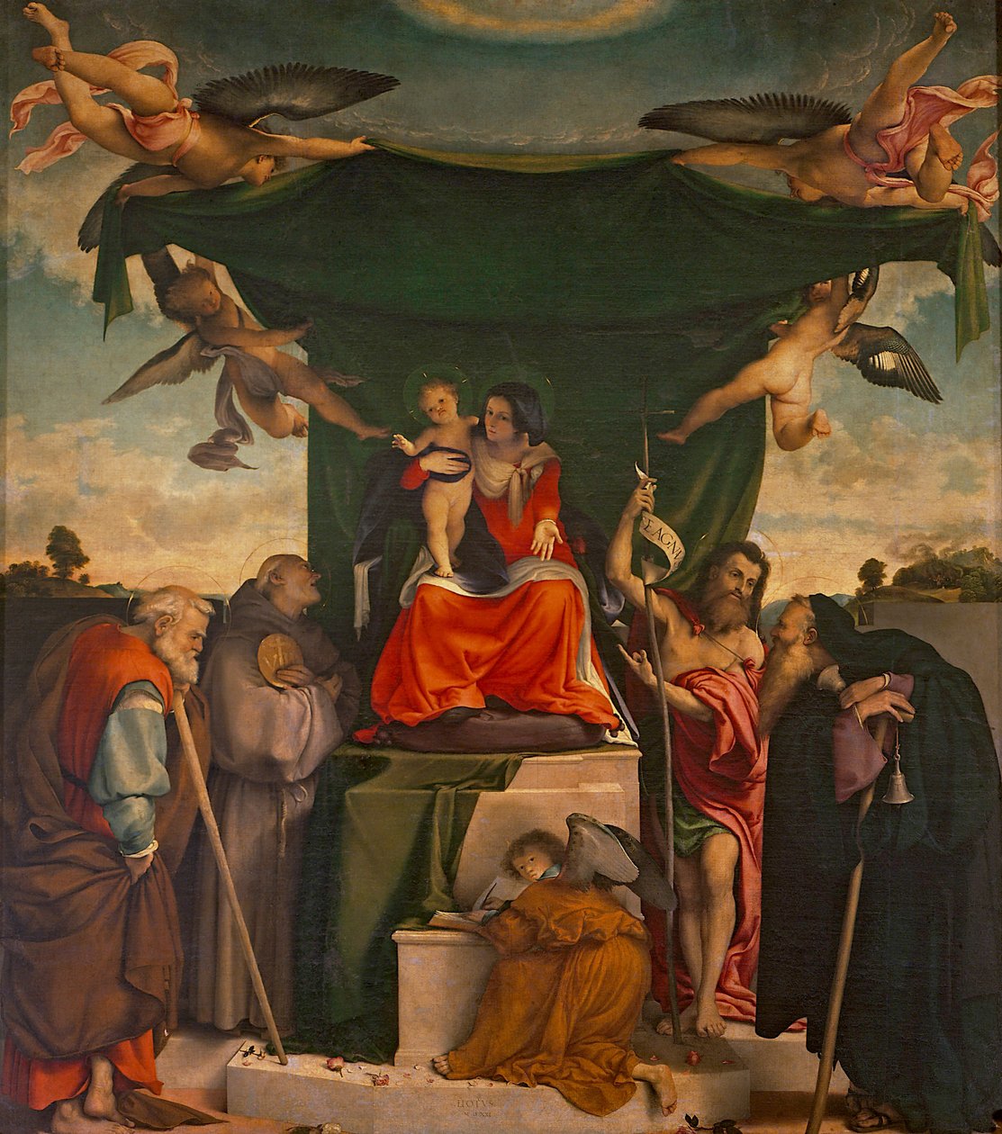 سان برناردينو Altarpiece بواسطة Lorenzo Lotto (حوالي 1480-1556) ، زيت على قماش ، 300x275 سم كنيسة سان برناردينو بينولو ، بيرغامو بواسطة لورينزو لوتو