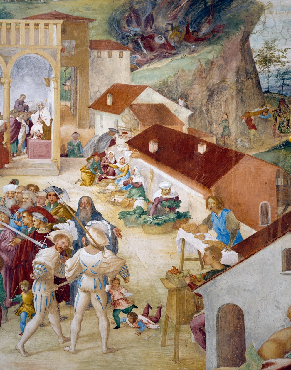 Soldiers, common people and market, detail from Stories of Saint Barbara بواسطة لورينزو لوتو
