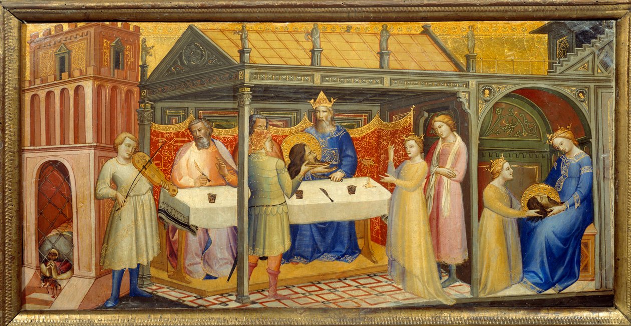 Herode Banquet de Herode (Herode Antipas): ابنة Herodiade (Salome) ، مدعوة للرقص خلال عيد ميلاد Herode ، تغوي Herode ، الذي يتعهد بالقسم أن يعطيها كل ما تطلبه. تجيب بتحريض من والدتها: "أعطني هنا ، الآن بواسطة لورينزو موناكو