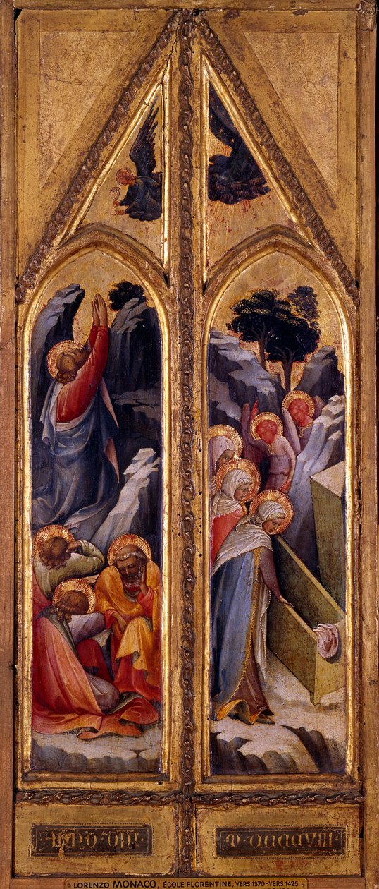 Jesus at the Mount of Olives and the holy women at the Diptych Tomb of Lorenzo Monaco (1365/70-1425). Dim: 0.66 x 0.26 m. Paris, Musee Du Louvre بواسطة لورينزو موناكو