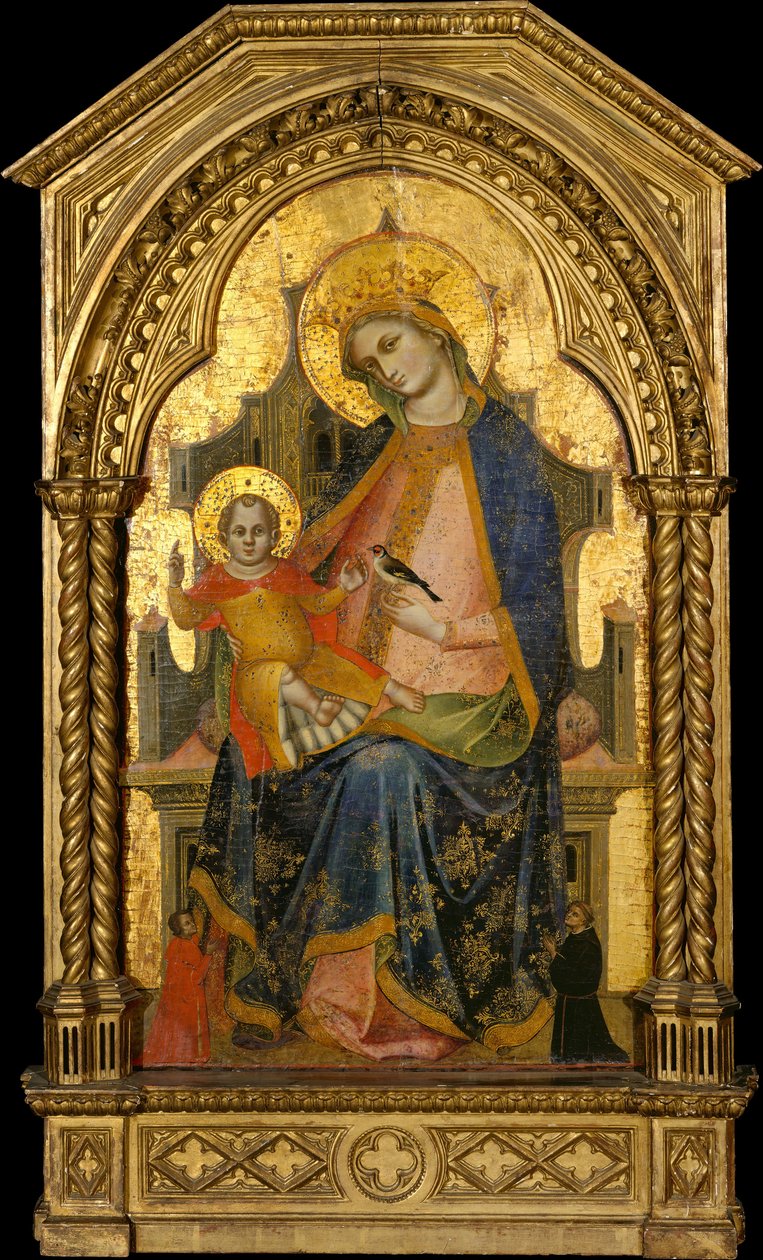 مادونا والطفل المتوج مع اثنين من المتبرعين ، كاليفورنيا. 1360-65. بواسطة لورينزو فينيزيانو
