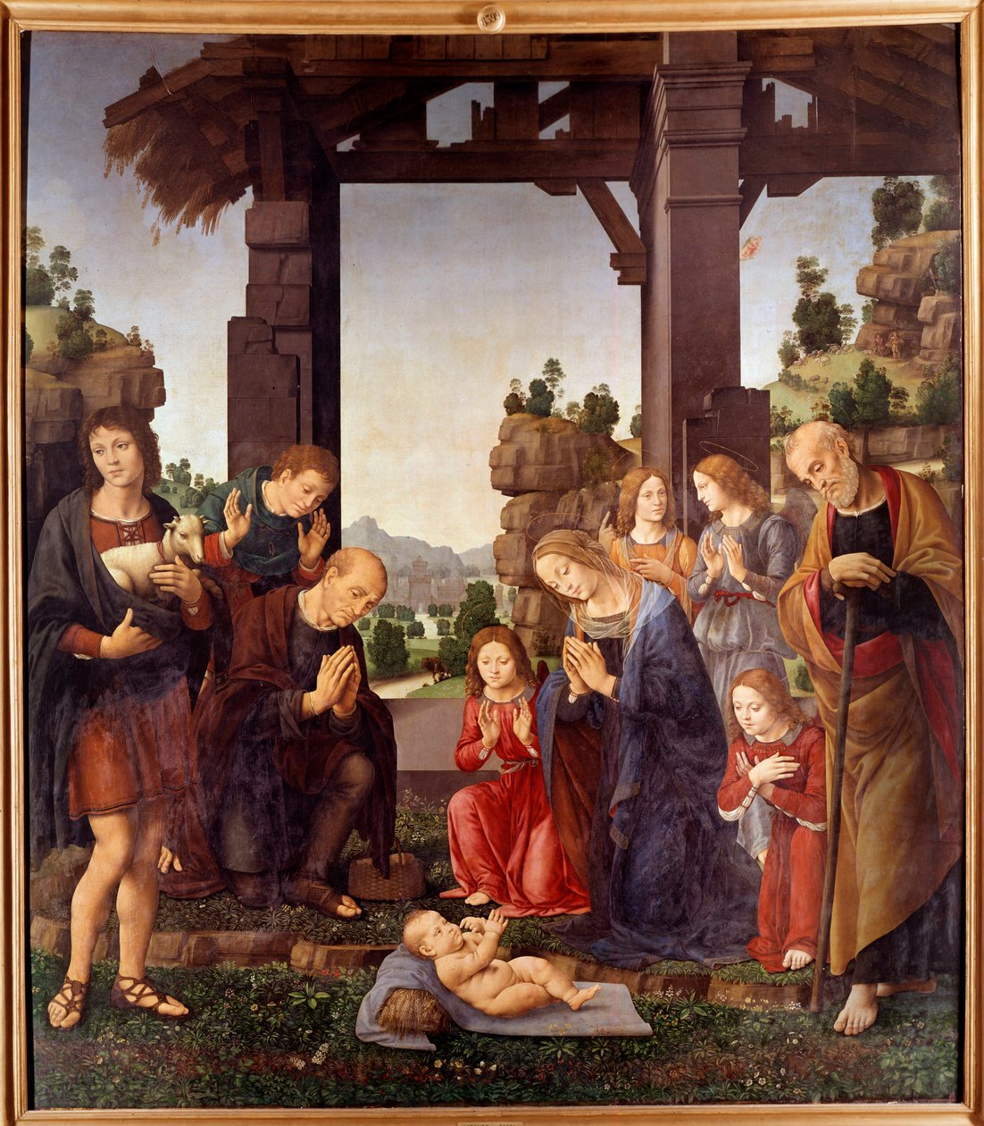 Adoration of the Shepherds Painting by Lorenzo di Credi (1458-1537) 15th century Sun. 2,24x1,96 m Florence, galleria degli Uffizi (Offices) بواسطة لورينزو دي كريدي