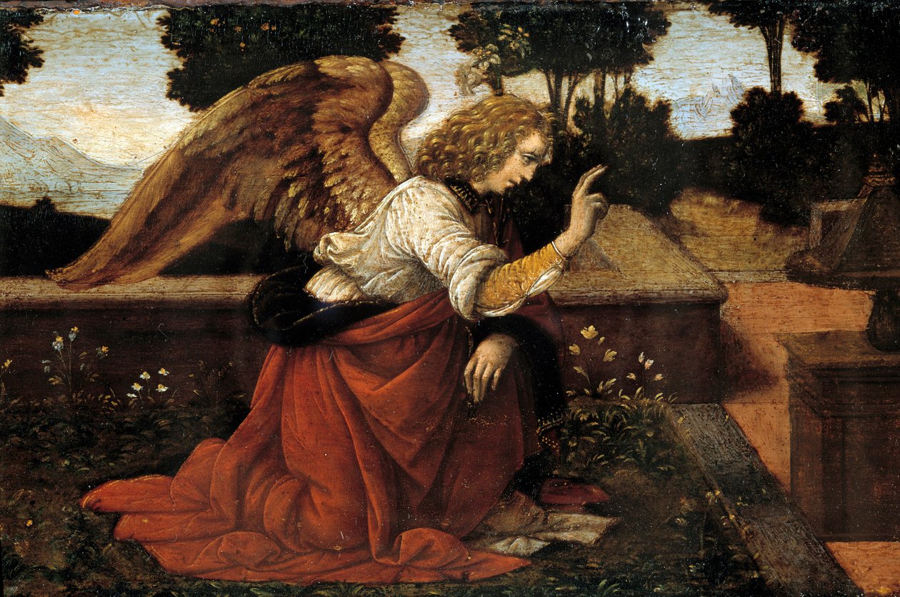 تفاصيل لوحة "البشارة" لورنزو دي كريدي (1458-1537) من القرن الخامس عشر. 0،16x0،6 م (L'Archangel Gabriel). - جبرائيل - تفاصيل البشارة. لوحة لورينزو دي كريدي (1458-1537) بواسطة لورينزو دي كريدي