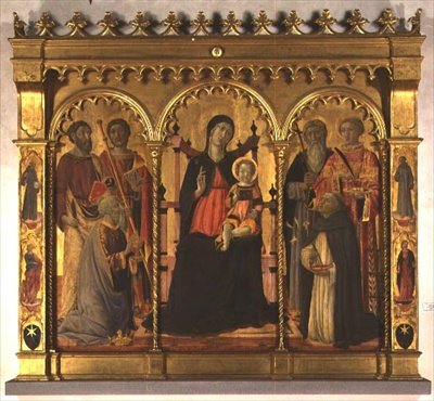مادونا والطفل يتوجان مع القديسين (بالثلاثي) بواسطة Lorenzo di Pietro Vecchietta