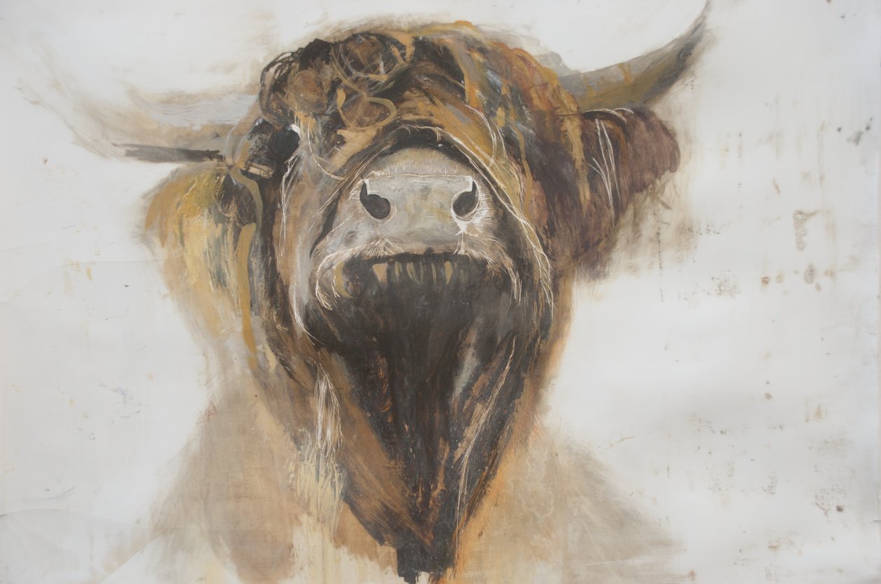 Holy Cow ، 2016 ، (زيت على جيسو على ورق) بواسطة لو جيبس