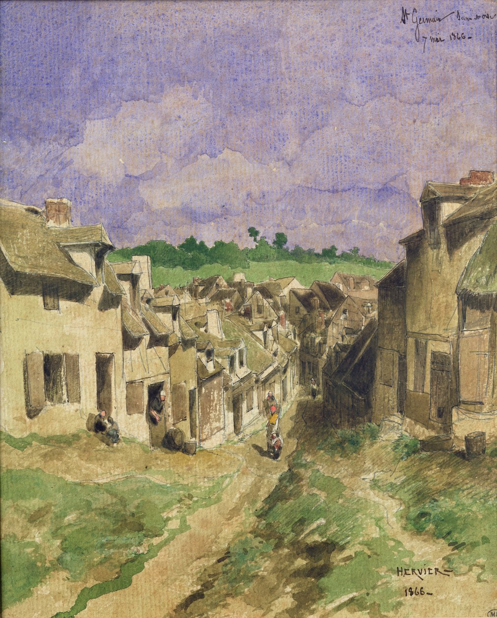 A Street in Saint-Germain، Seine-et-Oise، 1866 (قلم وحبر ومرحاض على ورق) بواسطة لويس أدولف هيرفييه