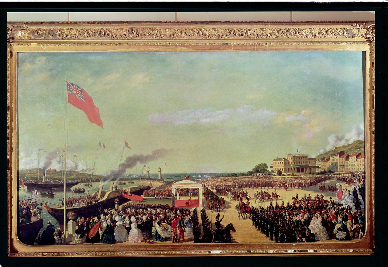 نابليون الثالث (1808-1873) استقبال الملكة فيكتوريا (1819-1901) في ميناء بولوني ، 18 أغسطس 1855 ، 1856 بواسطة لويس أرماند