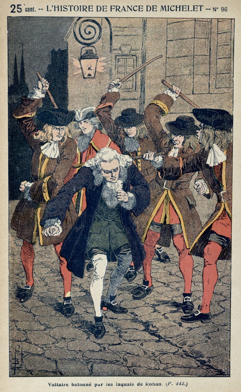 الضرب بالعصا فولتير (1694-1778) من قبل أتباع دوك دي روهان في عام 1726 ، c.1900 بواسطة تفجير لويس تشارلز