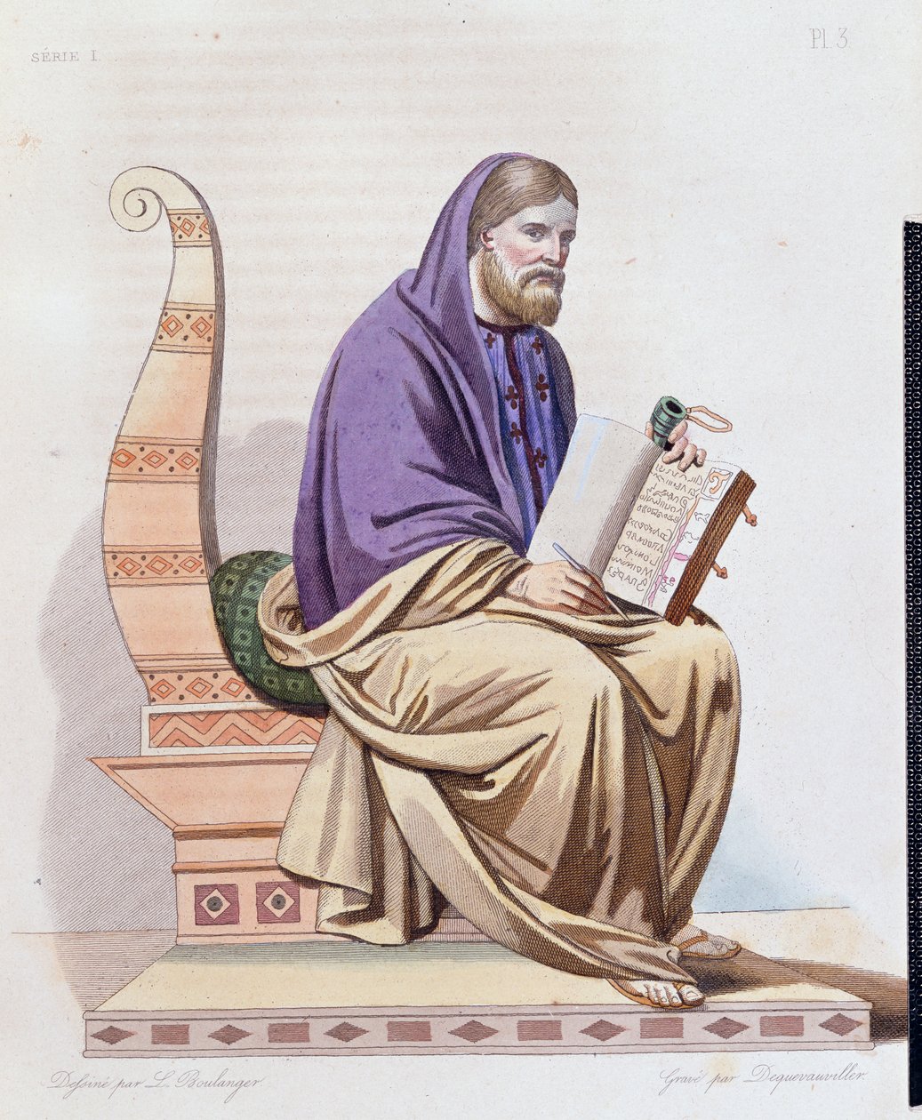صورة للقديس غريغوري من الجولات (538-594) رسم توضيحي من "لو بلوتاركيه فرانسيس" للمؤلف إي مينشيه ، محفور من قبل ديكوفيوفيلر ، 1841 بواسطة لويس بولانجر
